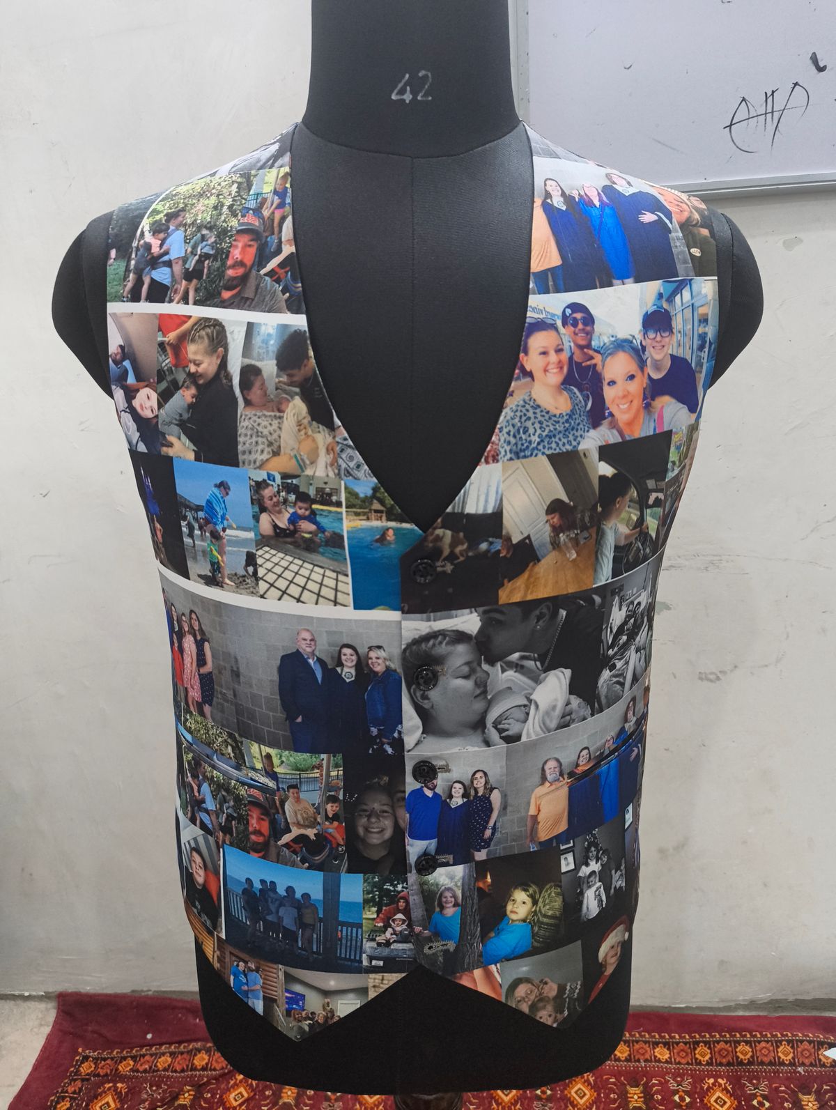 Custom personalized photo collage lining with family and memorable photos for a men's blazer