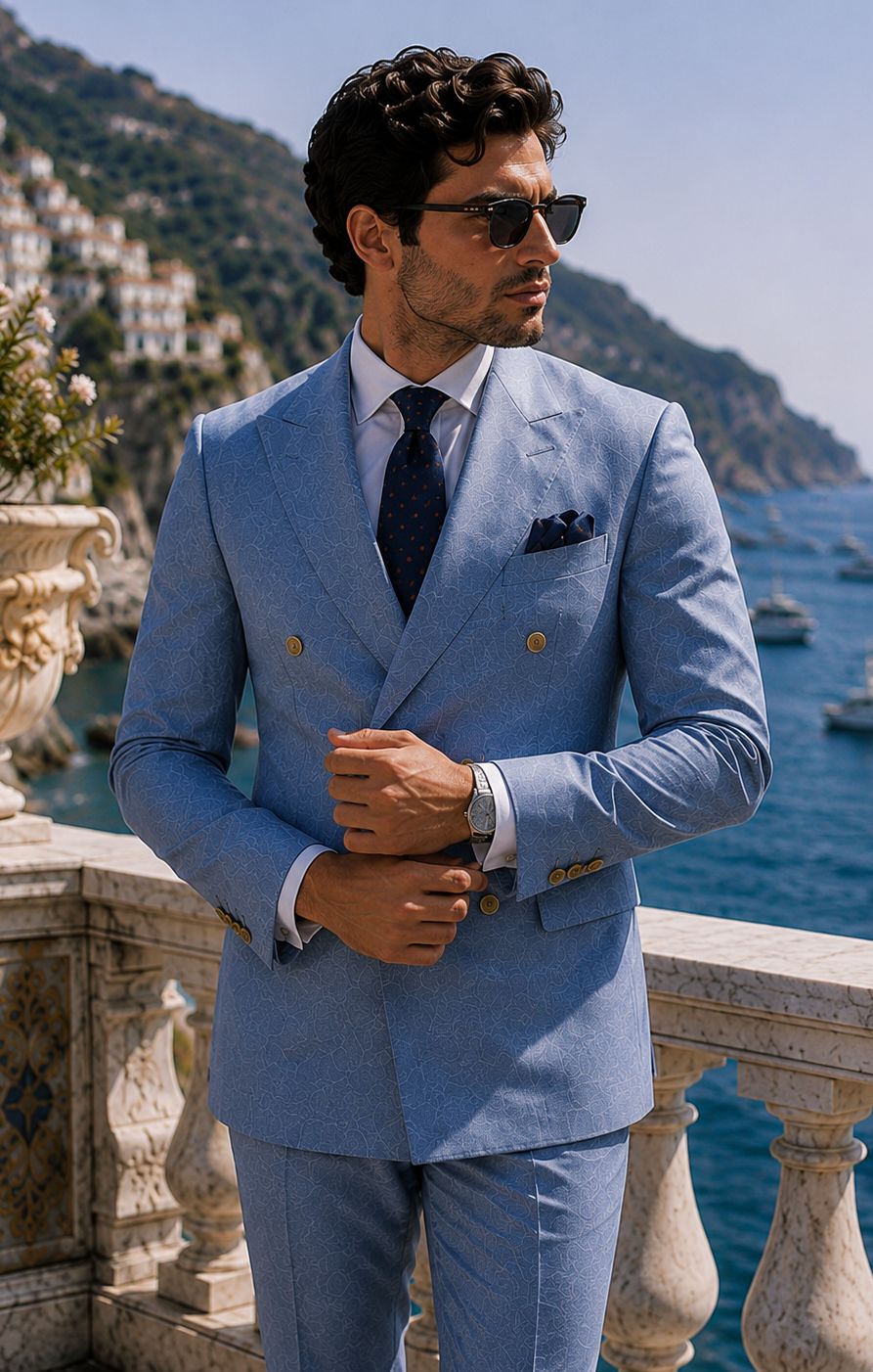 Personalized Wedding Blazer for Men – Powder Blue Tuxedo with Custom Photo Lining