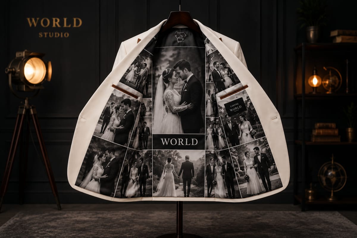 Personalized Wedding Blazer for Men – White Double Breasted Tuxedo with Custom Photo Lining