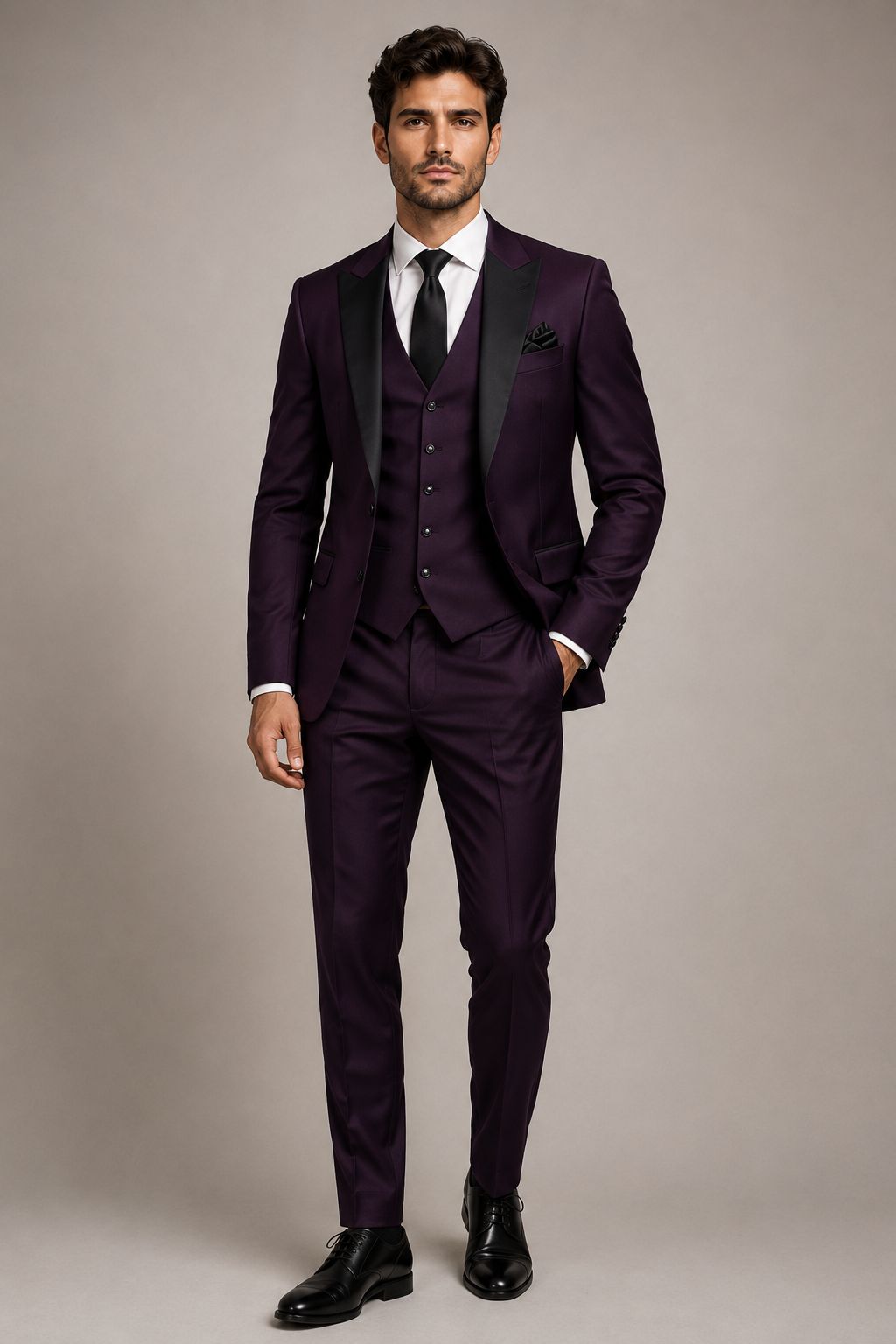 Men’s Deep Purple 3 Piece Suit with Personalized Wedding Photo Lining | Custom Groom Tuxedo | Luxury Formal Wear