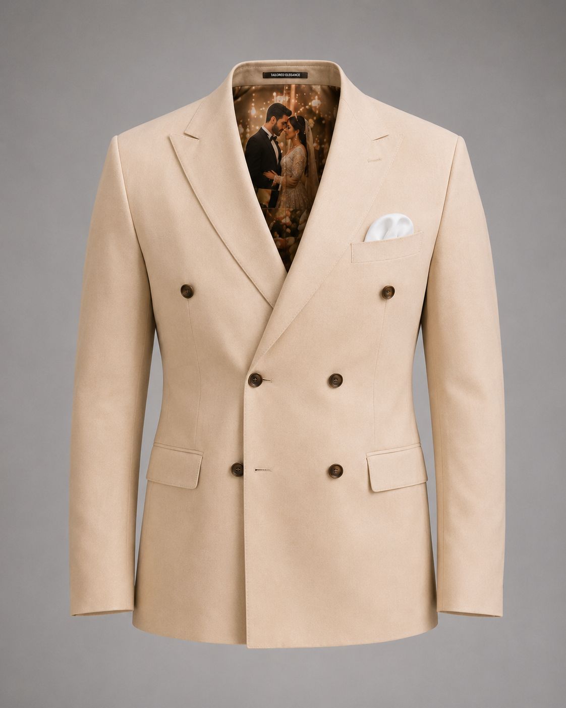 Men’s Ivory Blazer with Personalized Wedding Photo Lining | Custom Groom Jacket | Luxury Wedding & Formal Wear