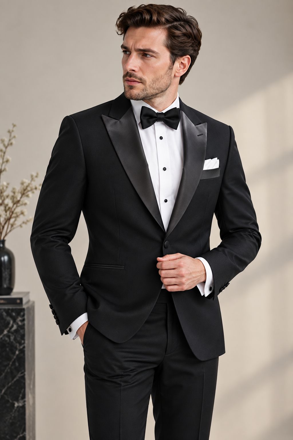 Men’s Black Tuxedo Blazer with Satin Peak Lapels | Luxury Wedding Dinner Jacket | Classic Black Tie Formal Wear