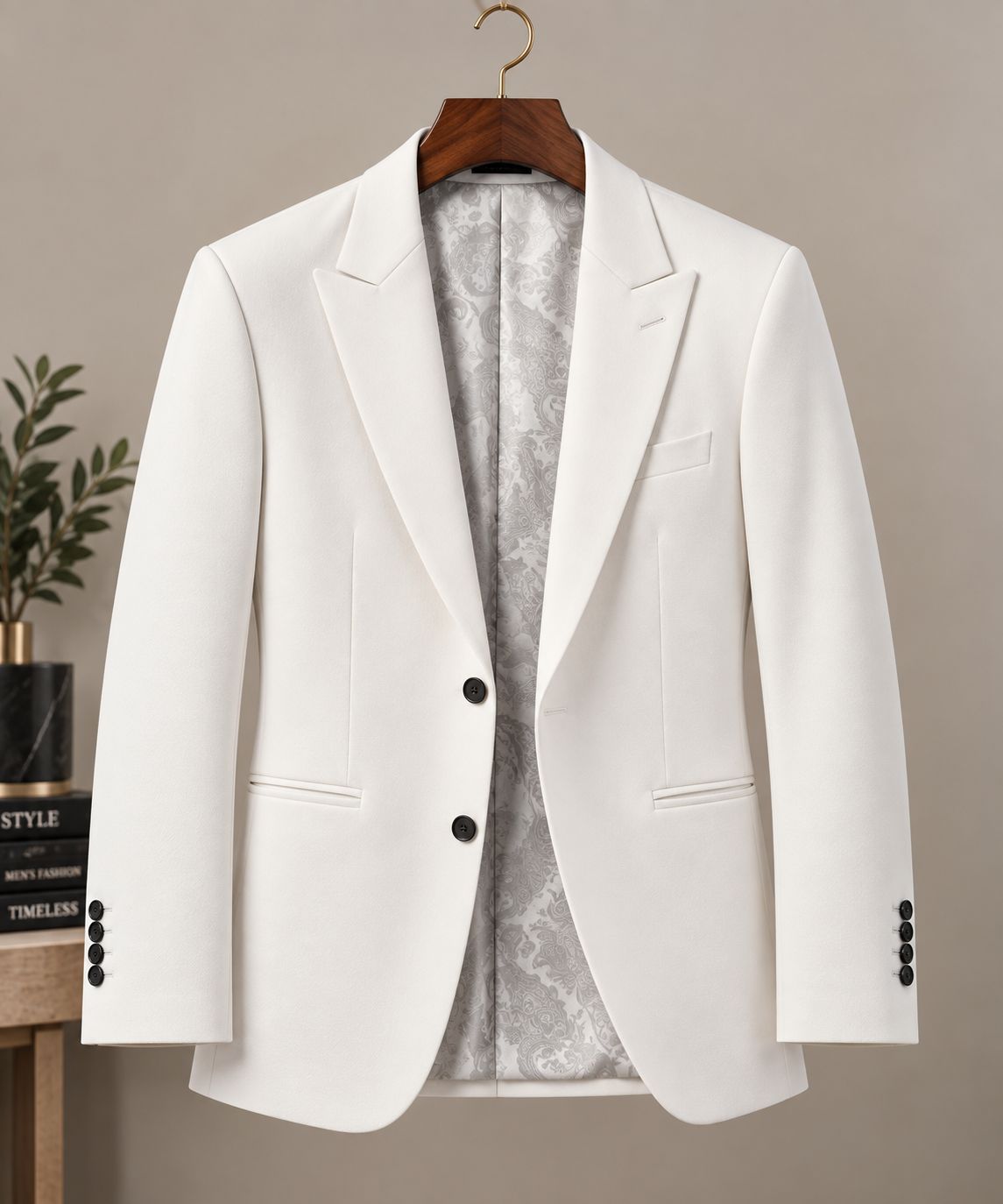 Men’s White Blazer with Luxury Paisley Lining | Tailored Wedding & Formal Jacket