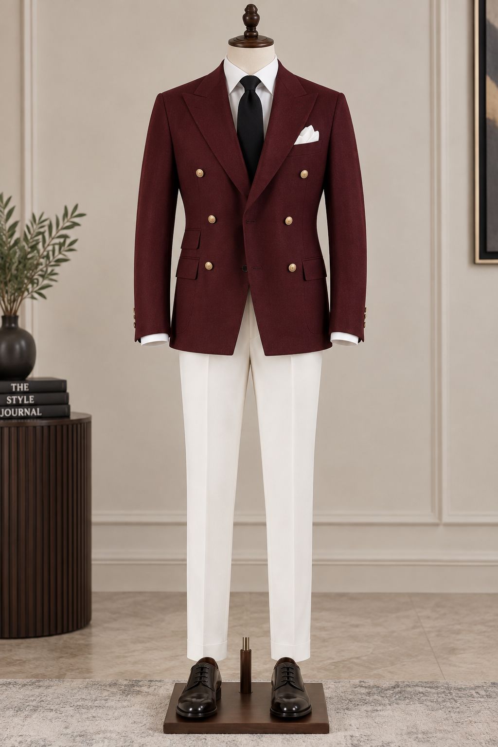 Men’s Burgundy Double Breasted Blazer | Gold Button Luxury Suit Jacket | Wedding, Party & Formal Wear