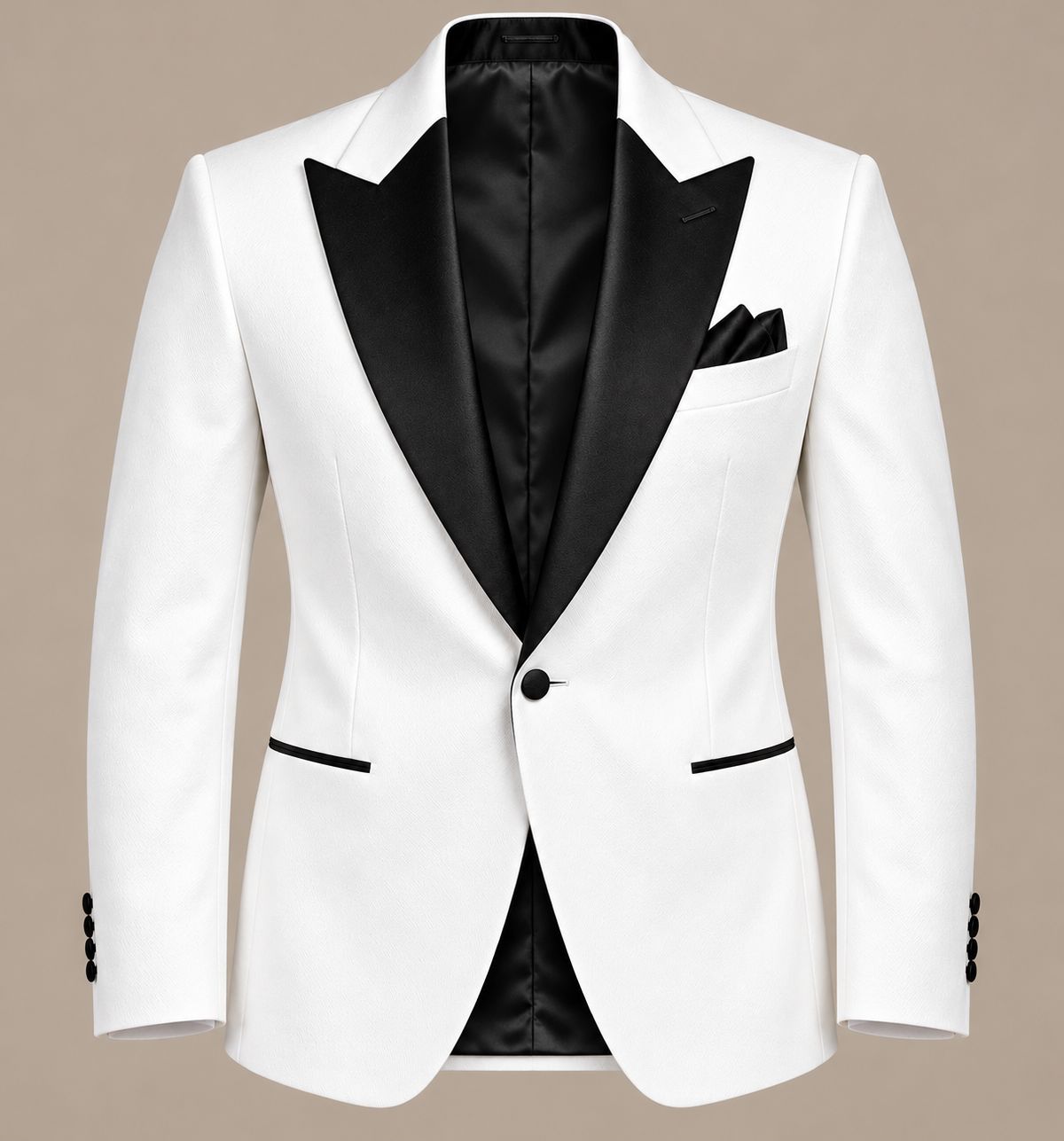 Men’s White Tuxedo Blazer with Black Peak Lapels | Luxury Wedding & Formal Dinner Jacket