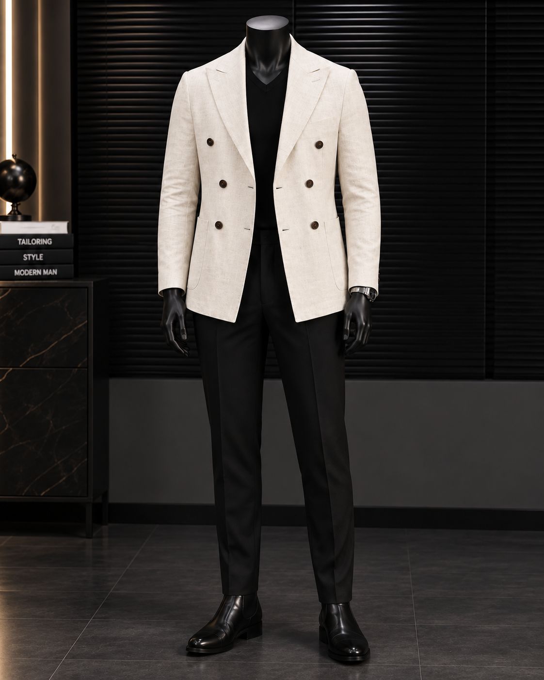 Men’s Ivory Double Breasted Blazer | Linen Look Tailored Jacket | Luxury Wedding, Summer & Formal Wear