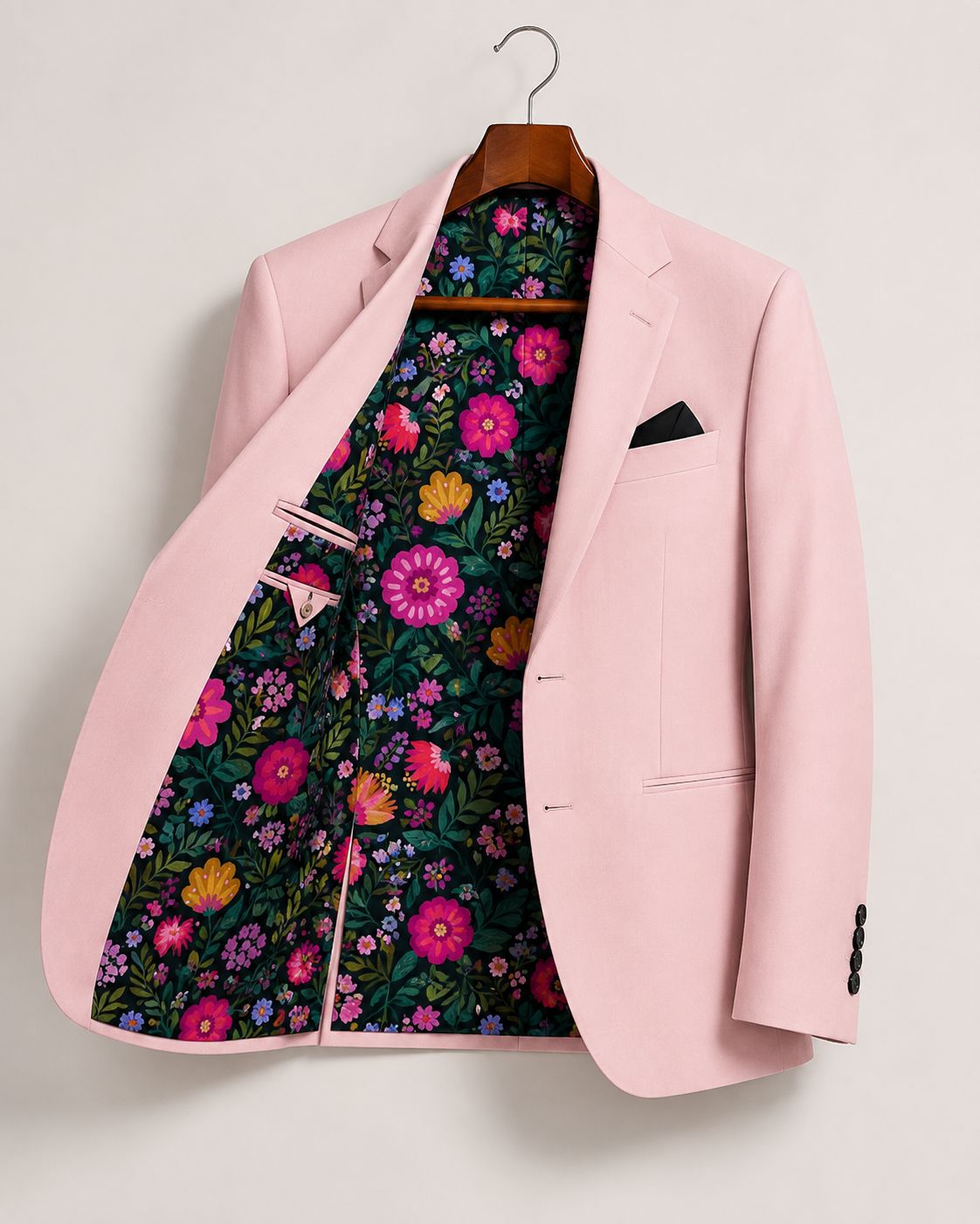 Custom Pink Blazer with Floral Personalized Lining – Luxury Bespoke Mens Wedding Jacket
