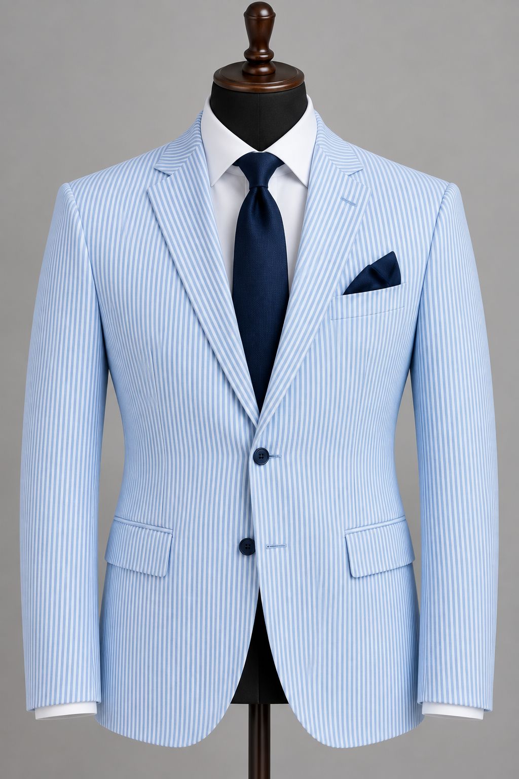 Men’s Light Blue Striped Blazer – Luxury Tailored Fit Suit Jacket, Classic Formal Business Wedding Party Blazer