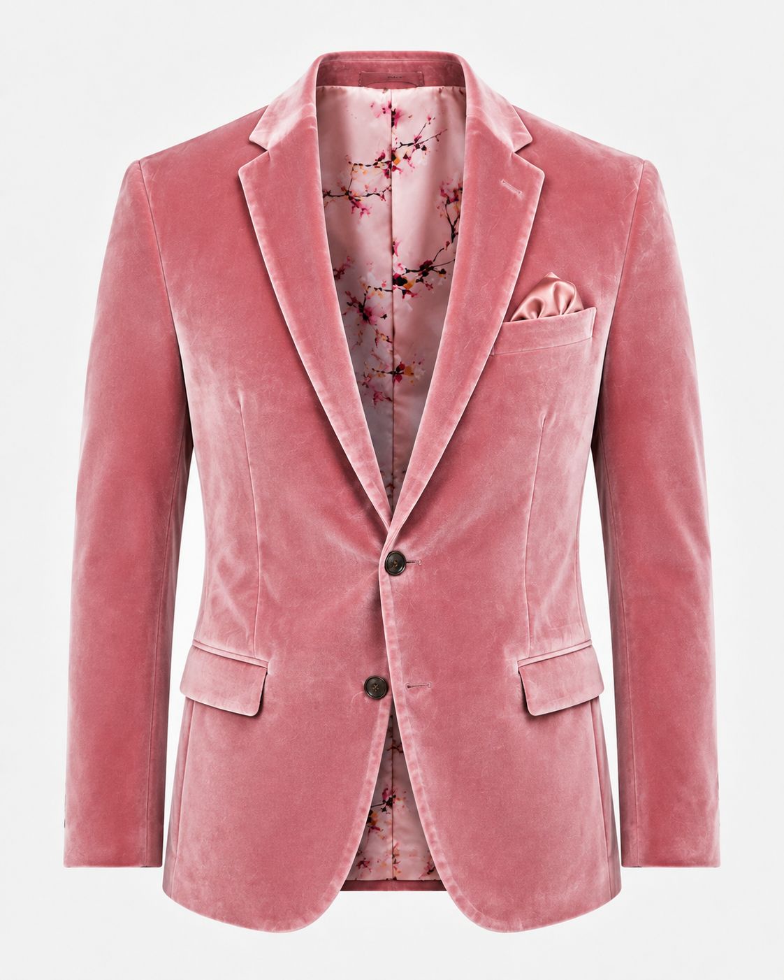 Pink Velvet Blazer for Men with Floral Custom Lining – Luxury Wedding & Party Tuxedo Jacket
