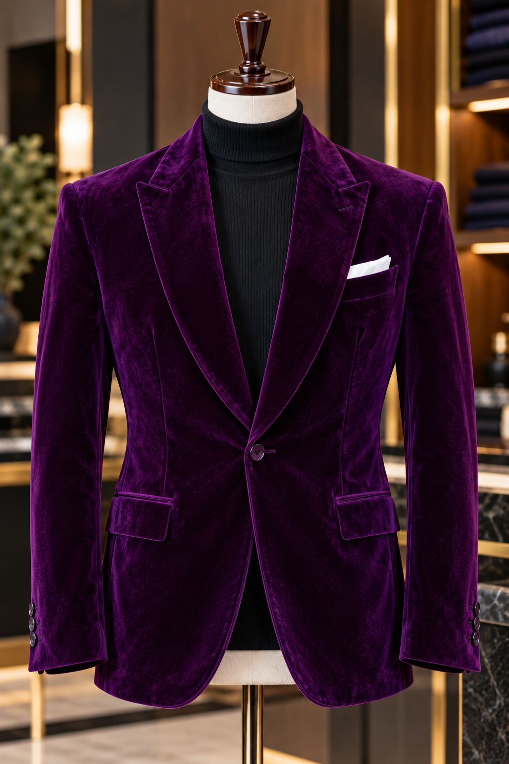 Men’s Luxury Purple Velvet Blazer – Deep Plum Peak Lapel Tuxedo Jacket, Elegant Wedding Groom Party Blazer, Formal Evening Wear