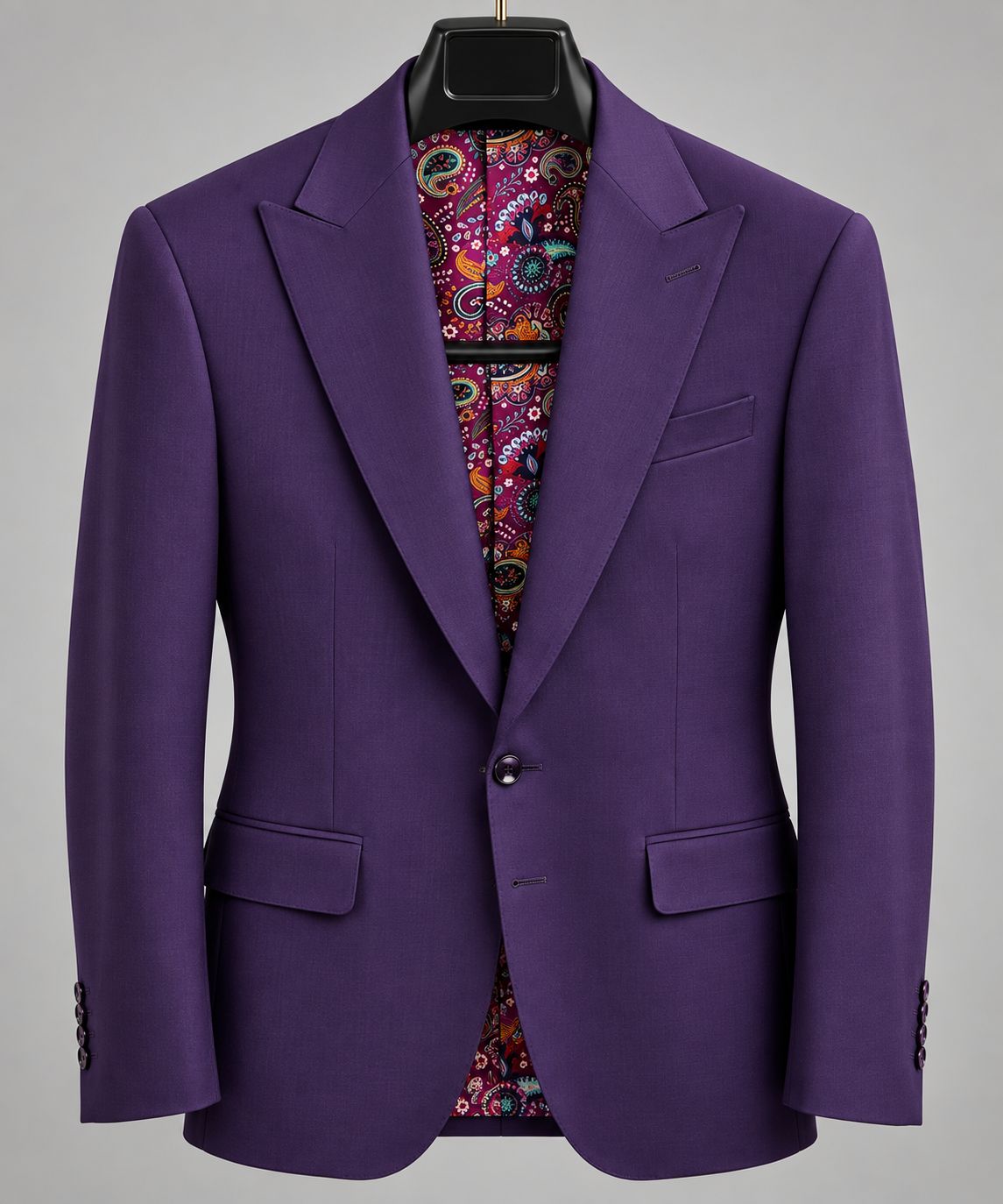 Men’s Purple Blazer with Paisley Printed Lining – Luxury Slim Fit Suit Jacket, Colorful Custom Inner Lining for Wedding & Party