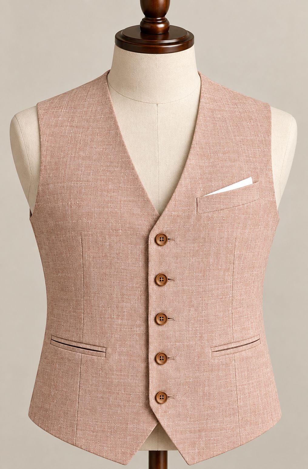 Men’s Dusty Pink Linen Waistcoat | Tailored Wedding Vest for Groom | Luxury Formal & Party Suit Waistcoat