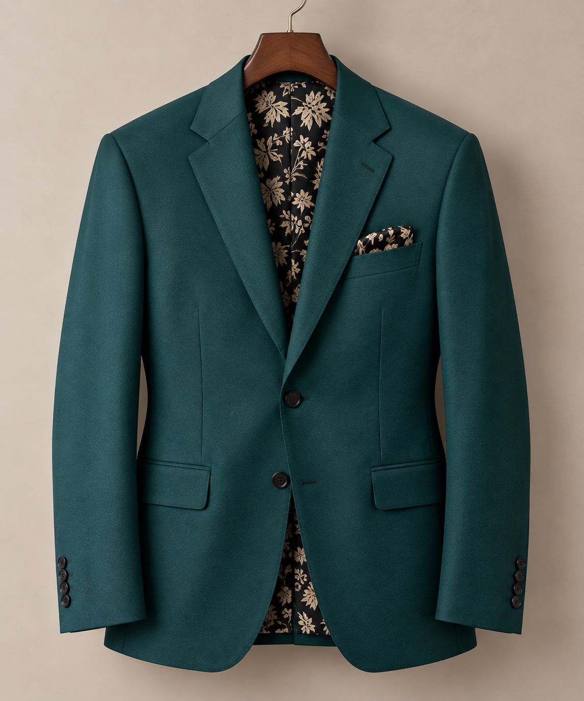 Men’s Teal Green Blazer with Black Floral Lining | Luxury Tailored Suit Jacket | Wedding, Party & Formal Wear