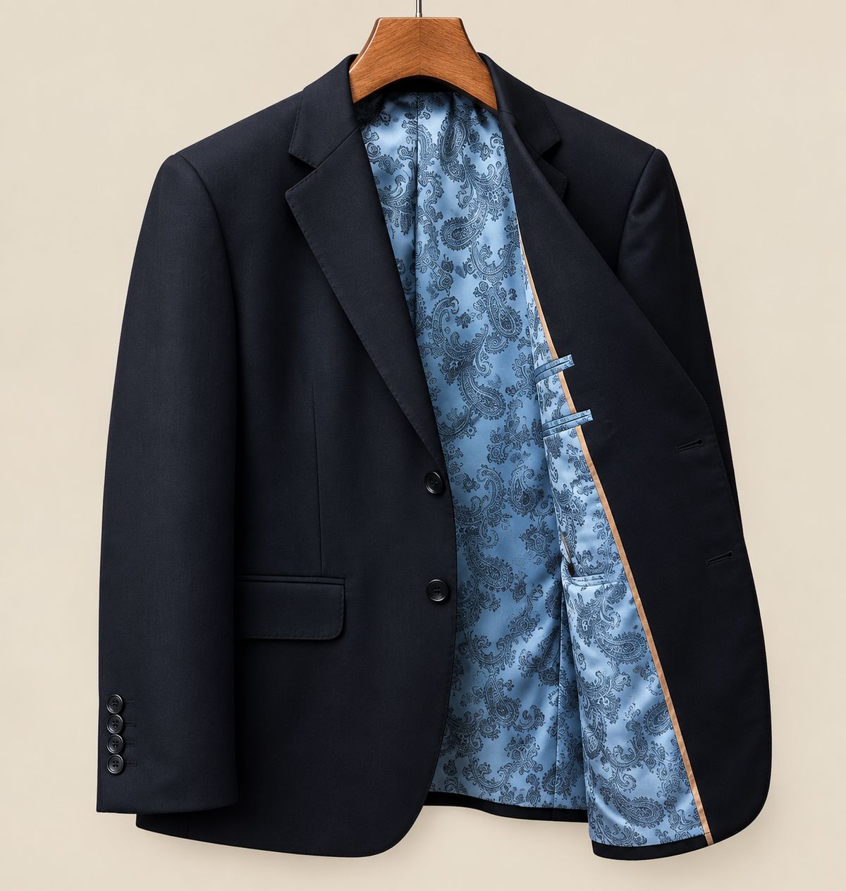 Men’s Black Blazer with Light Blue Paisley Lining | Luxury Tailored Suit Jacket | Wedding, Party & Formal Wear