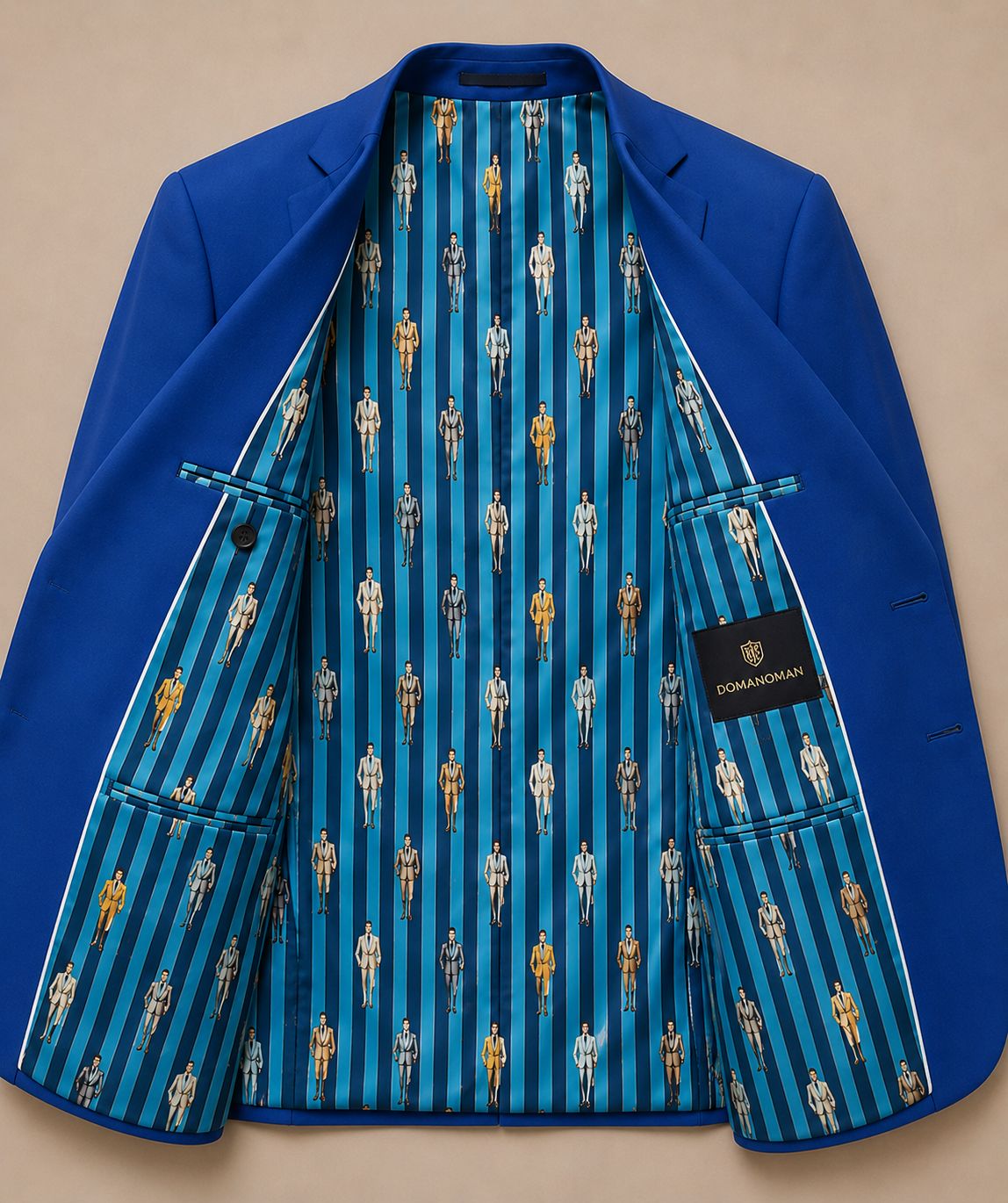 Custom Royal Blue Blazer with Personalized Fashion Printed Lining | Men's Tailored Jacket