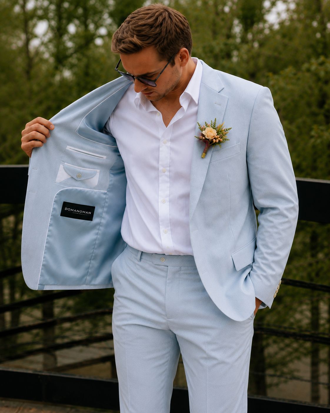 Sky Blue Linen Blazer Suit for Men – Luxury Custom Tailored Wedding & Formal Wear Jacket