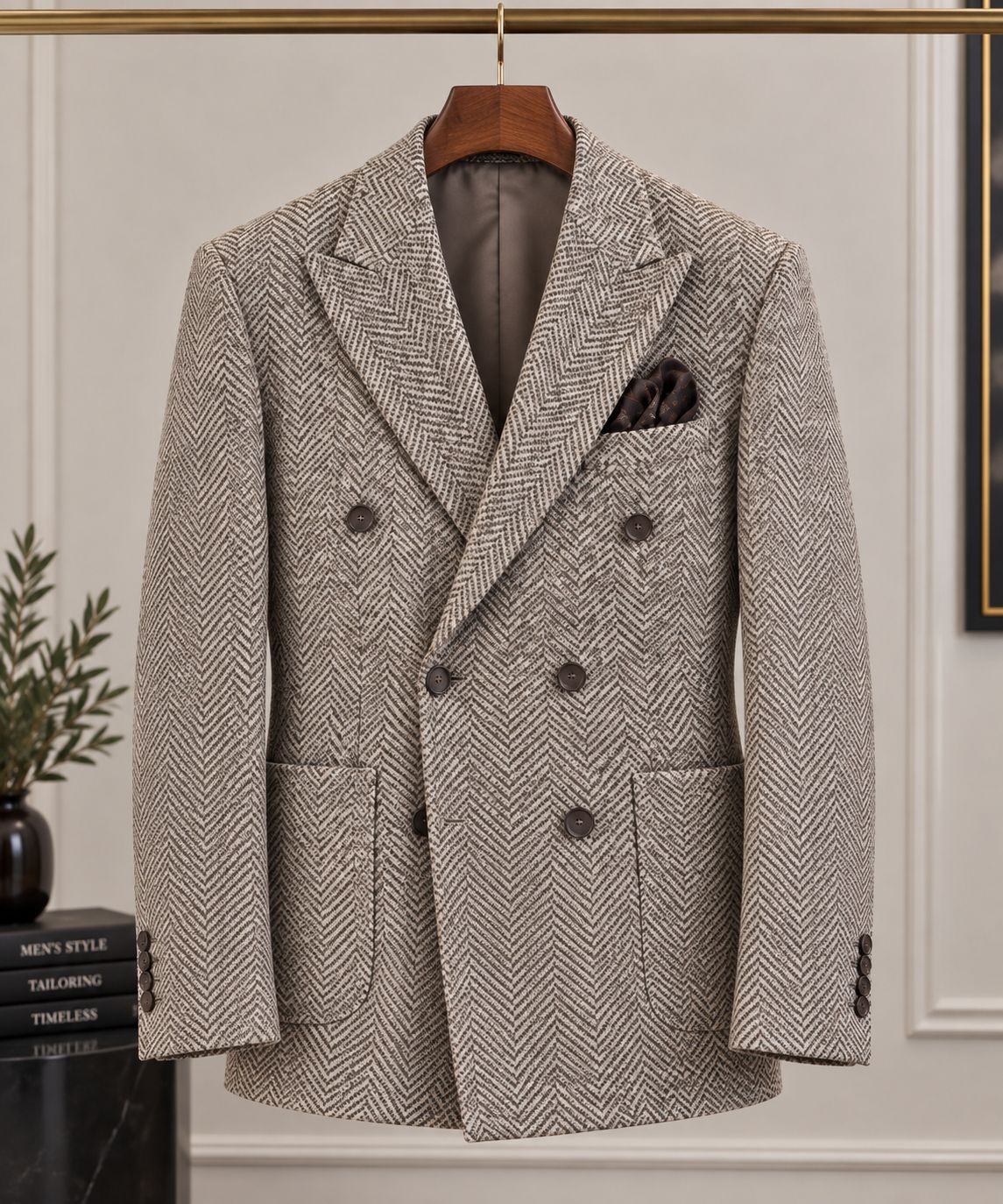 Men’s Herringbone Double Breasted Blazer | Textured Pattern Suit Jacket | Luxury Wedding & Formal Wear