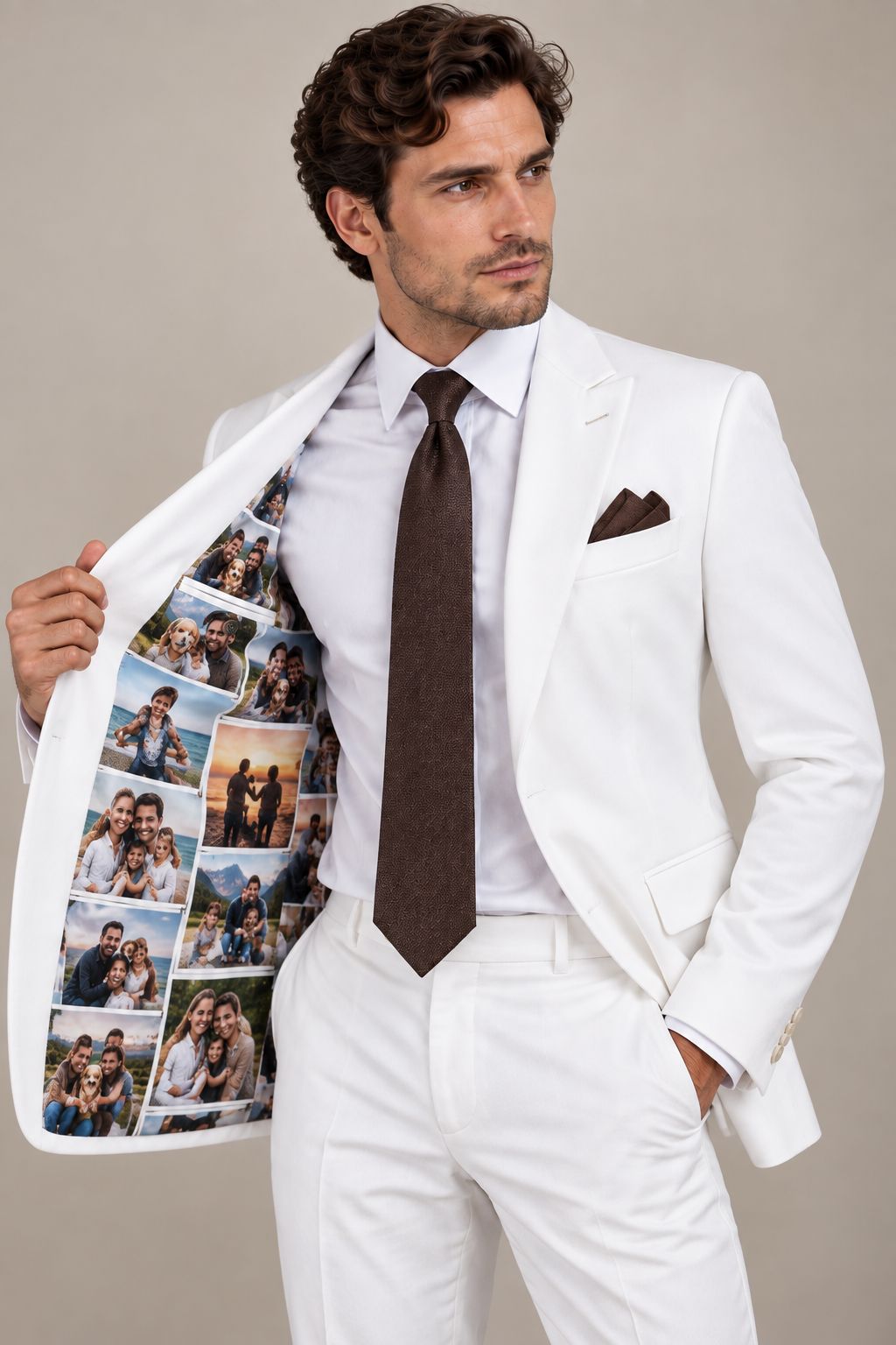 Custom White Blazer with Personalized Photo Collage Lining | Luxury Memory Jacket for Men