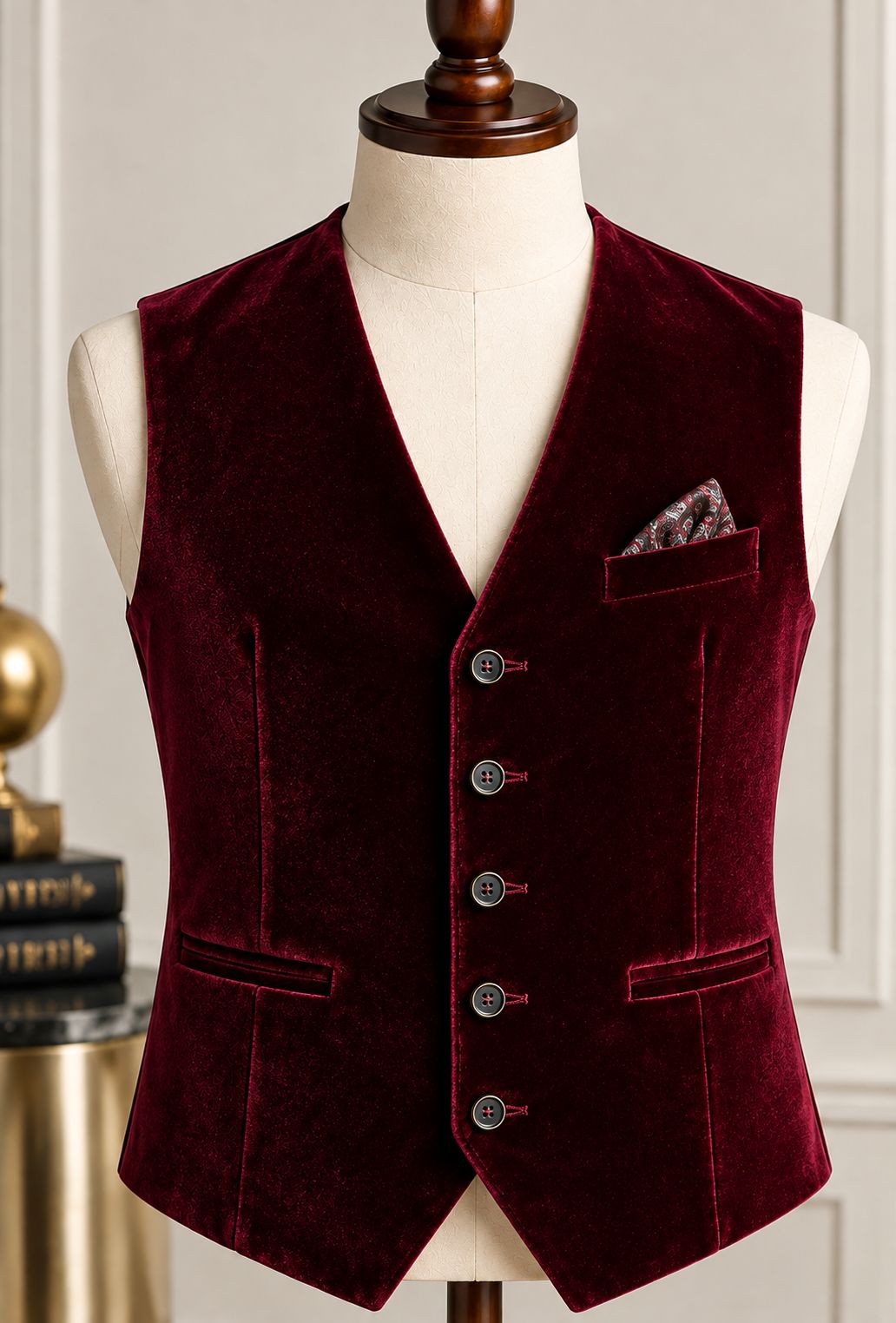 Men’s Burgundy Velvet Waistcoat | Luxury Tailored Formal Vest | Wedding, Groom & Party Wear