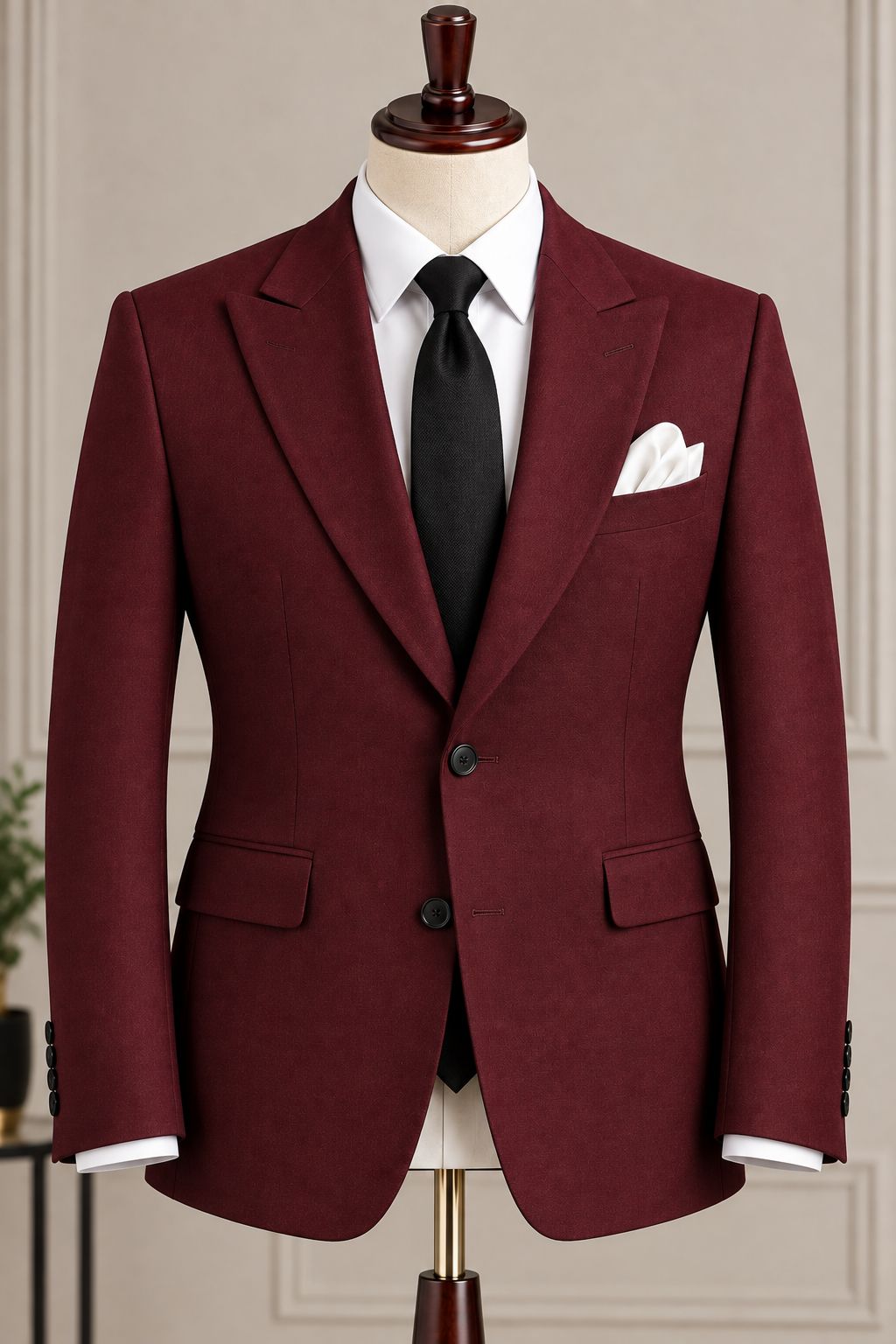 Men’s Burgundy Blazer with Personalized Black Satin Monogram Lining | Luxury Tailored Wedding & Formal Jacket