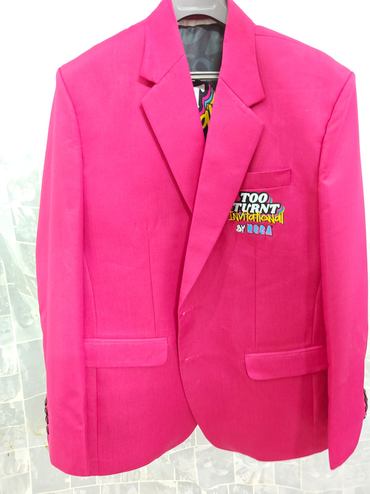 Men’s Hot Pink Blazer with Personalized Graphic Lining | Luxury Statement Jacket | Custom Wedding, Party & Formal Wear